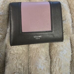 Authentic Celine Black/dark Gray Leather Wallet with Pale Pink Panel